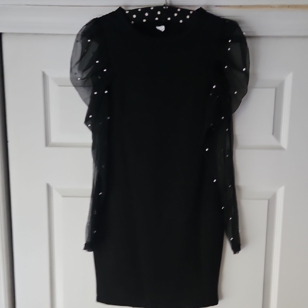 Elegant Black Dress with Sheer Sleeves